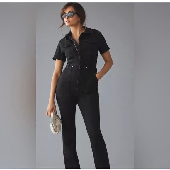 GOOD AMERICAN SHORT SLEEVE
STRETCH DENIM WOMEN JUMPSUIT - Picture 1 of 5